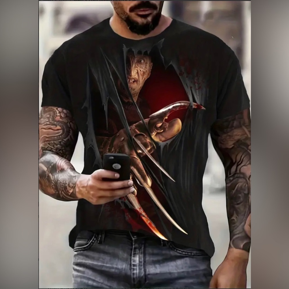 Mens Halloween Nightmare On Elm Street Freddy Scary Short Sleeve T-…